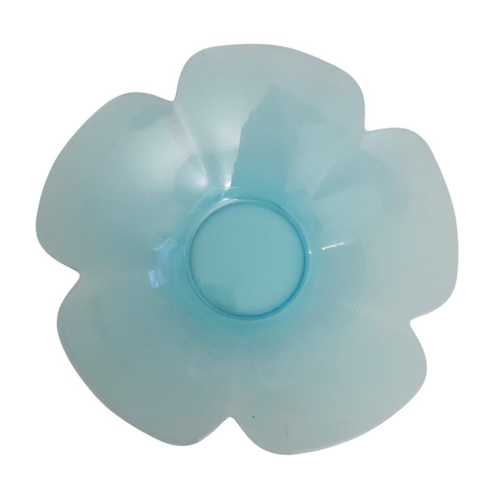 Vintage Aqua Blue Glass Flower Shaped Bowl Petal Rim Decorative Dish